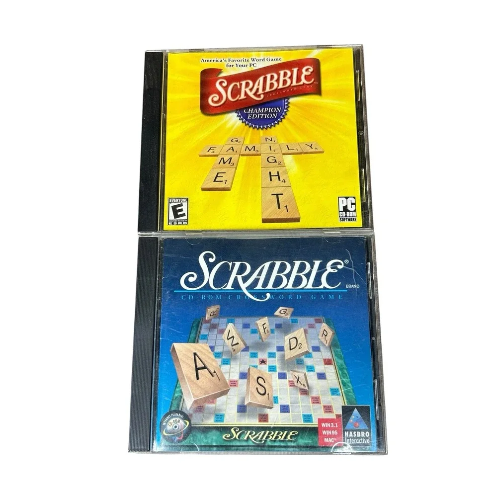 Lot 2 Scrabble Computer CD-Rom Crossword Game Vtg 1996 2008 Hasbro For Windows